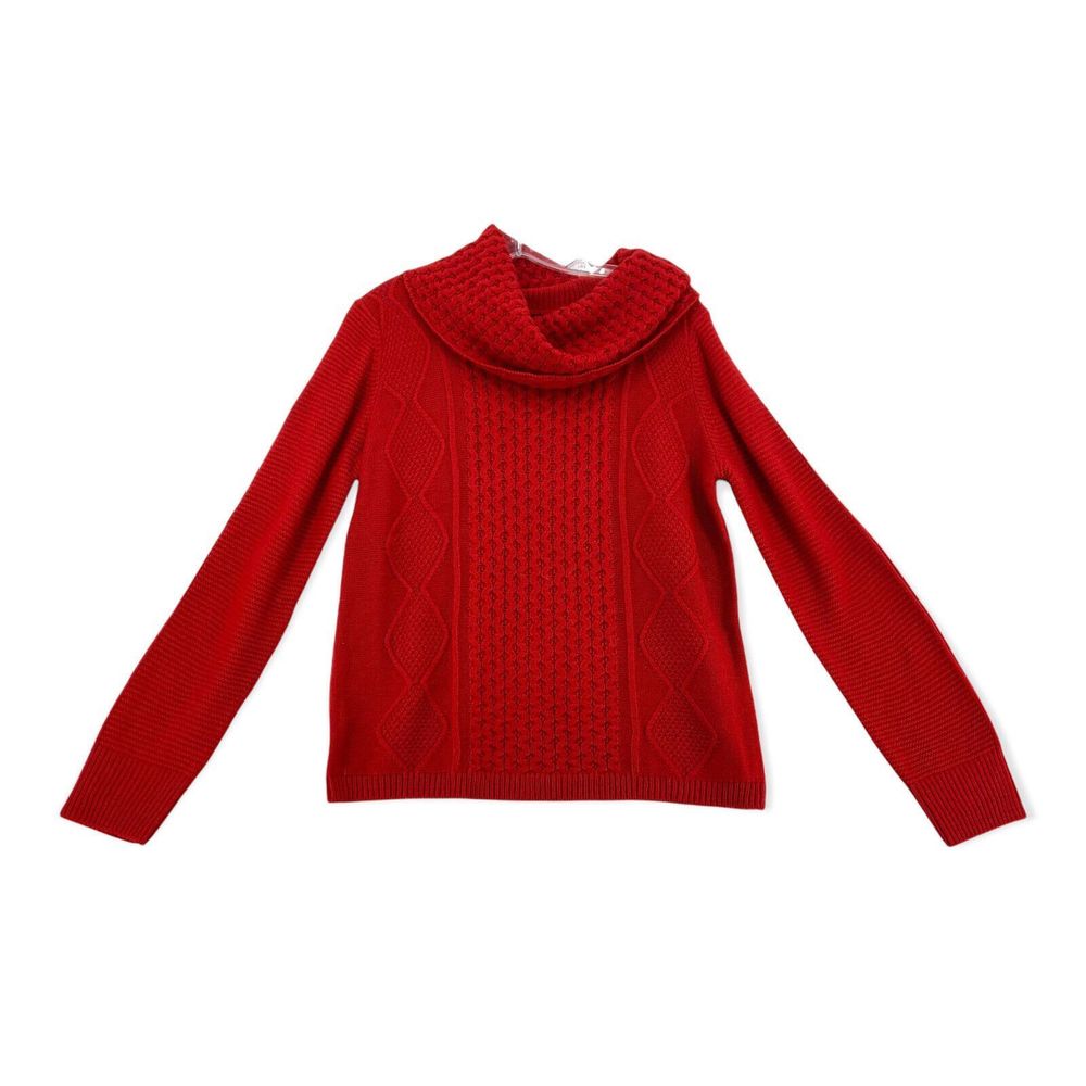 GNW Cowl Neck Sweater Solid Red Chunky Knit Argyle Pattern Womens Large